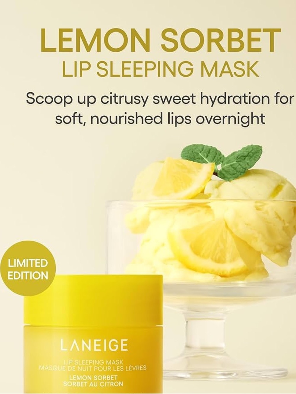 LANEIGE Lemon Sorbet Lip Sleeping Mask — Yellow